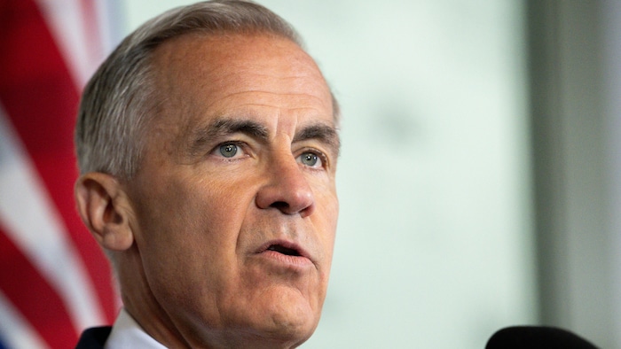 Mark Carney parle dans un micro.