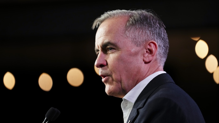 Mark Carney donne un discours.