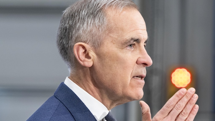 Mark Carney parle en constituent   de presse.