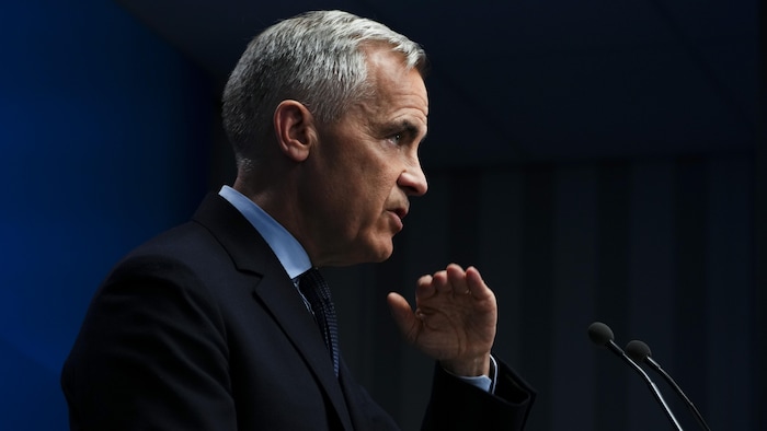 Le premier ministre du Canada Mark Carney tient une conférence de presse.