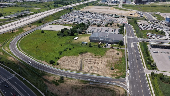 Vue d’une partie du circuit urbain de la course IndyCar de Markham, en Ontario, deux semaines avant l’événement.