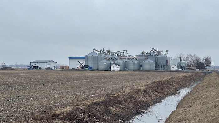 Une ferme avec de nombreux silos.