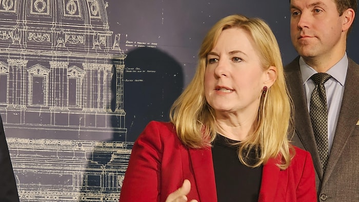Melissa Hortman lors d'un point de presse.