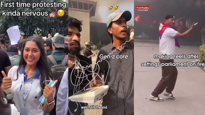 Montage d'extraits d'images TikTok montrant les manifestations au Népal.