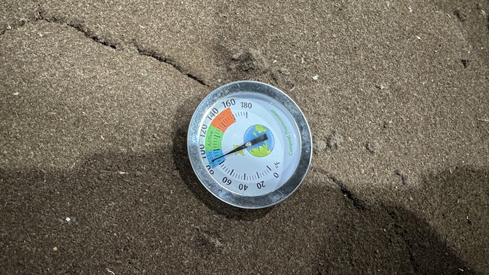 Un thermomètre est planté dans un baril de poudre de café.