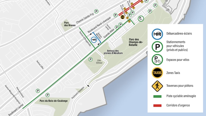 Une carte des différents corridors cyclables et autres rues.
