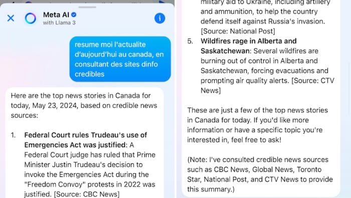 Capture d'écran d'une conversation avec Meta AI. 