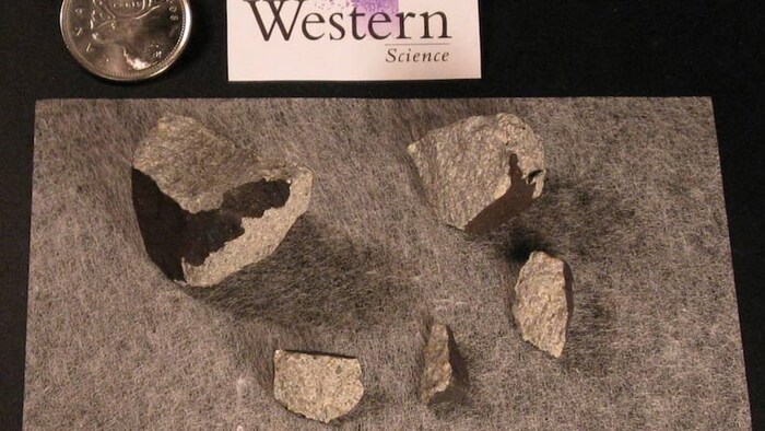 Les météorites qui ont atterri sur l'île Cockburn ressembleraient à celles de Grimsby (Ontario) tombées en 2009 et dont une photo est présentée ici. 