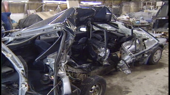 La voiture accidentée de Mgr Fisette.