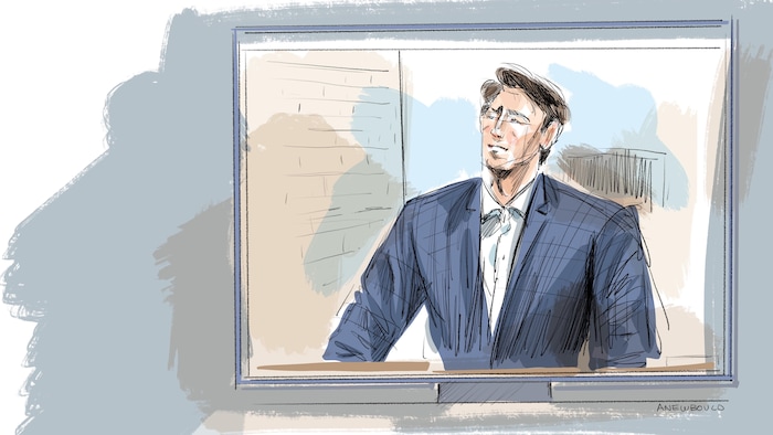 Un croquis de Michael McLeod qui apparaît sur un écran