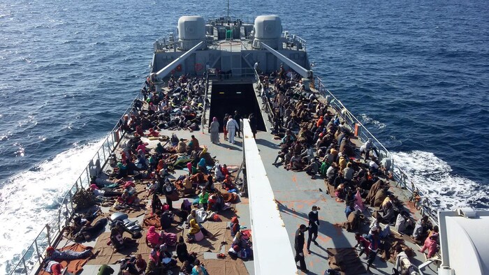 Des migrants rescapés par les garde-côtes libyens le 24 novembre dernier.