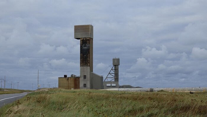 Un complexe industriel avec des herbes dunaires à l'avant-plan.