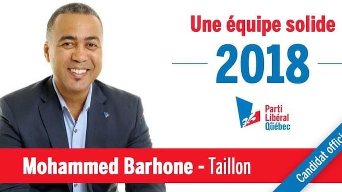 ملصق يحمل صورة محمد برهون خلال الانتخابات المحلية في مقاطعة كيبيك عام 2018.