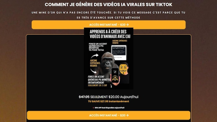A web page that tries to sell a viral IA video creation guide. The price is $ 20. here what hidden behind videos
