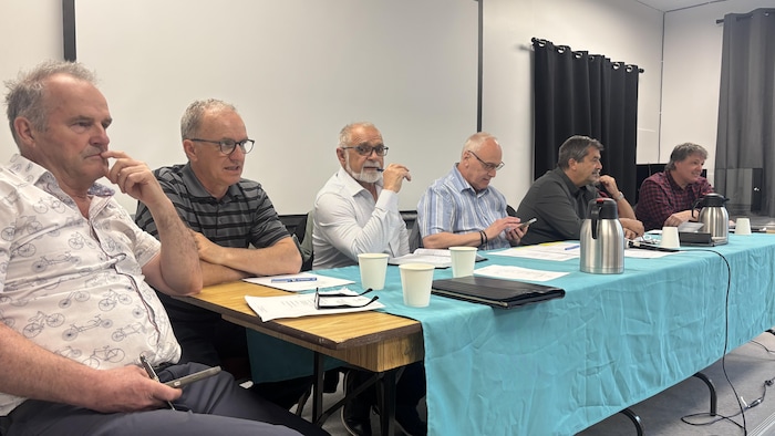 Des représentants municipaux lors d'une séance d'information.