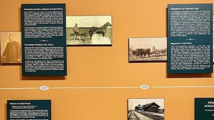 Images et textes exposés sur les murs du Musée de Saint-Pierre-Jolys.