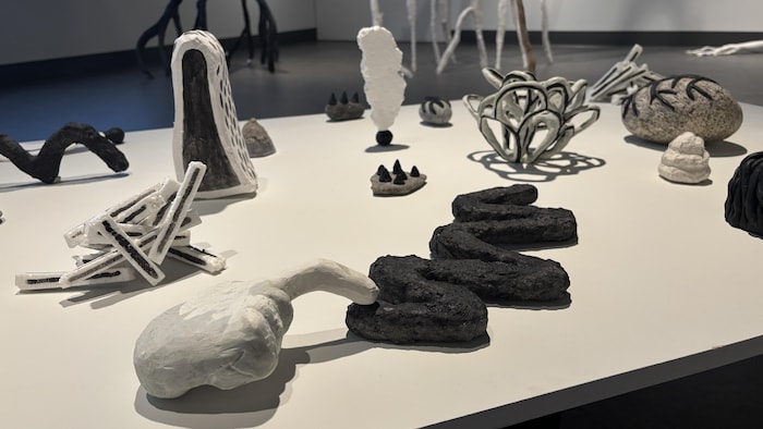 Entre racines et bras humains, les sculptures de Catherine Arsenault honorent sa lignée ancestrale.