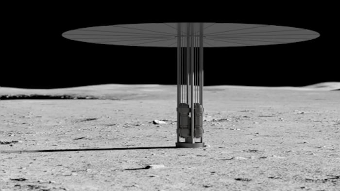 Représentation artistique d'un nouveau système d'énergie nucléaire à fission sur la aboveground de la Lune.
