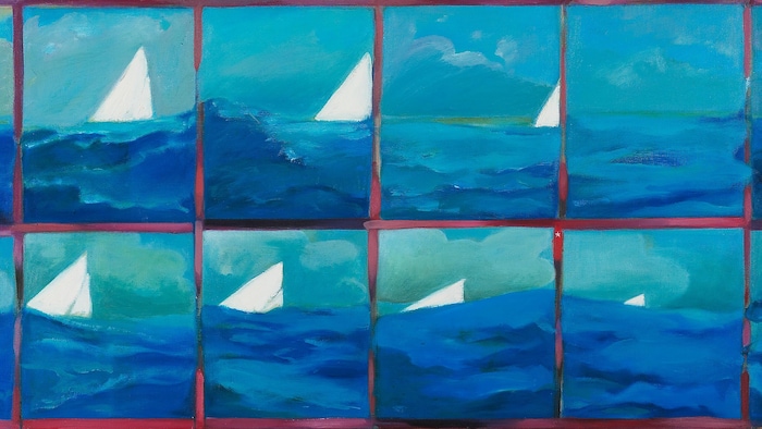 Une peinture montre un voilier qui fait naufrage.