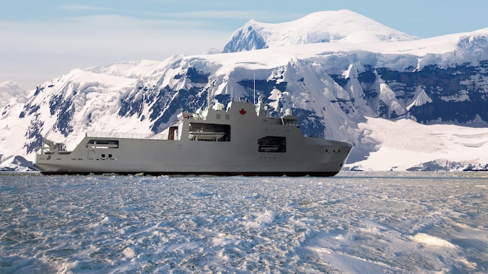 Une illustration du navire dans le paysage glacial de l'Arctique
