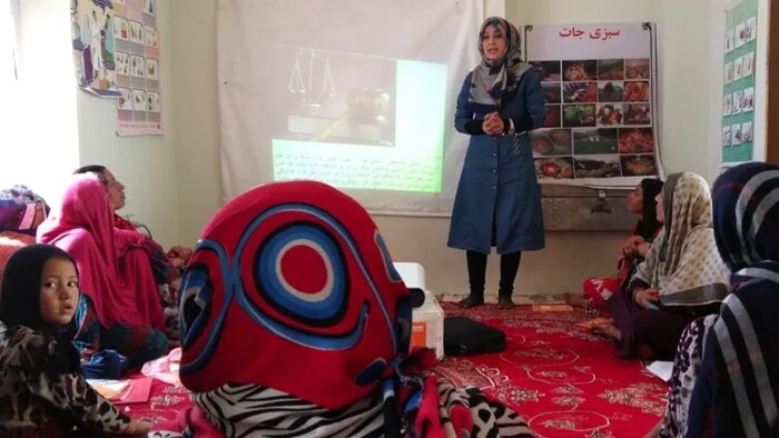 Defence lawyer Nelofar Akbari is pictured speaking about women's rights in Afghanistan before she fled the country on Oct. 23. She is one of thousands of refugee applicants hoping to be admitted into Canada.