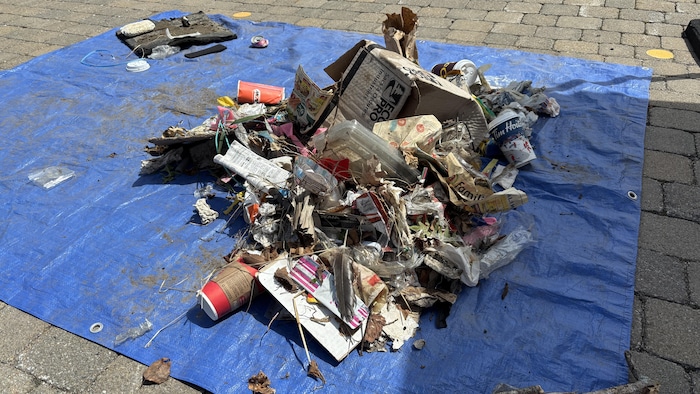 Des déchets étendus sur le sol.