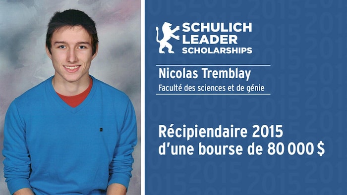 Photo du jeune homme avec les détails de la bourse reçue.
