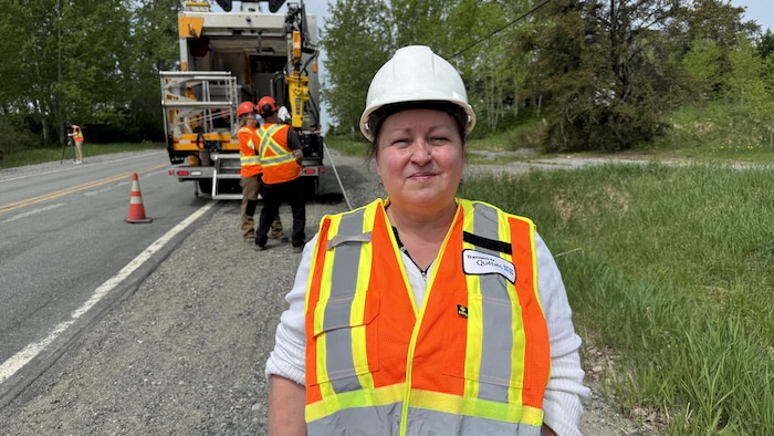 Nicole Gaulin sur un chantier routier