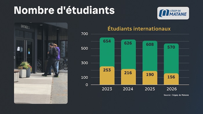 Un graphique qui montre la diminution du nombre d'étudiants au Cégep de Matane.