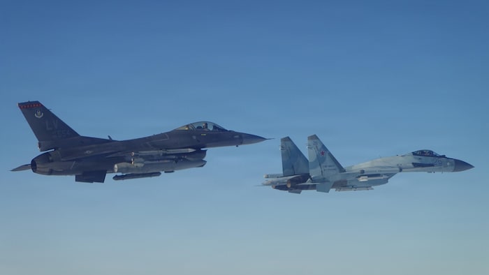 A North American Aerospace Defense Command (NORAD) plane intercepts a Russian plane, not far from Alaska. 