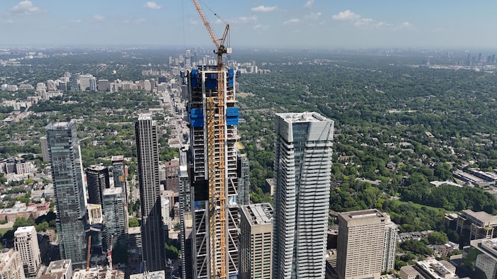 One Bloor West in Toronto under construction on June 23, 2025. here first ultra -routine tower
