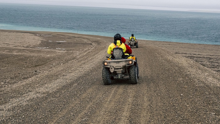 Des Rangers canadiens du 1er Groupe de patrouilles des Rangers canadiens emmènent des élèves-officiers de la Garde côtière canadienne à bord de véhicules tout-terrain pour effectuer une patrouille de surveillance de la faune à Resolute Bay, au Nunavut, le 6 septembre 2026, afin de les familiariser avec les opérations des Rangers canadiens et de renforcer les liens dans le cadre de l’opération NANOOK-NUNAKPUT.