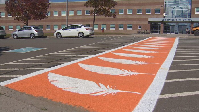 The new crosswalk in front of Leo Hayes High School in Fredericton