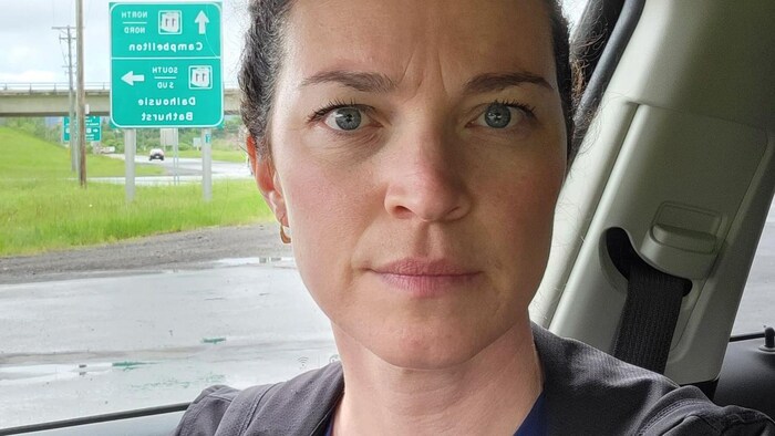 Amanda Johnson s'en est tirée sans blessures graves après que son camion ait heurté un orignal.