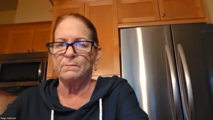 Page Adamson s’exprime lors d’une entrevue vidéo depuis son domicile, aux États-Unis.