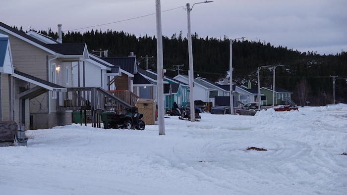 Des maisons et des rues enneigées de la communauté.