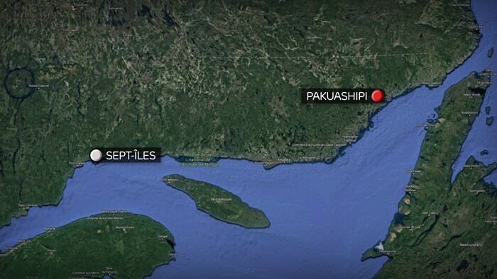 La localisation de la communauté innue de Pakuashipi, sur la Basse-Côte-Nord.