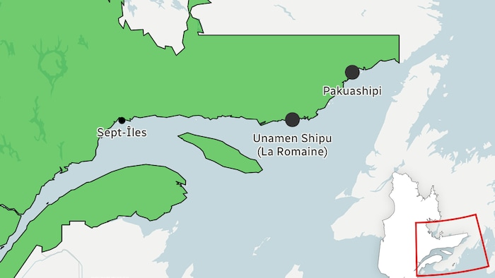 Une carte de l'extrémité est du Québec.