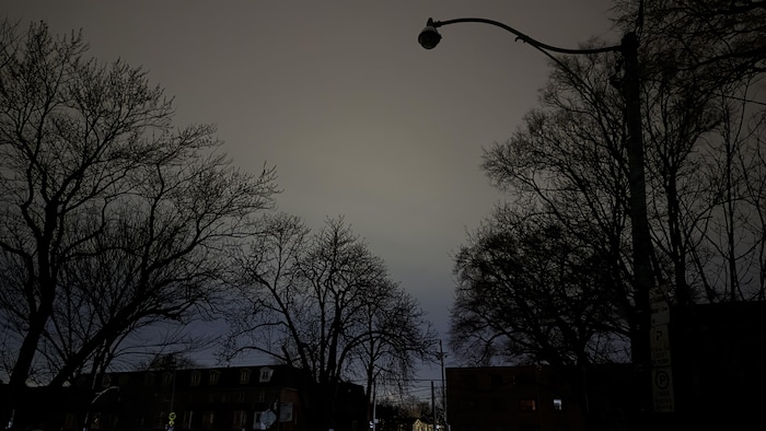 Une rue plongée dans le noir.