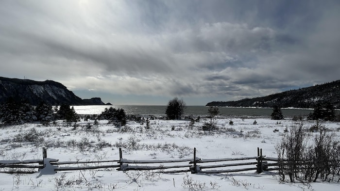 Une baie en hiver, un jour ensoleillé.
