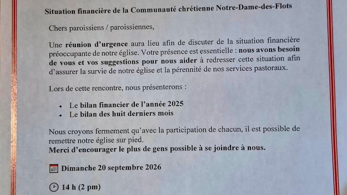 Une feuille annonçant une réunion.