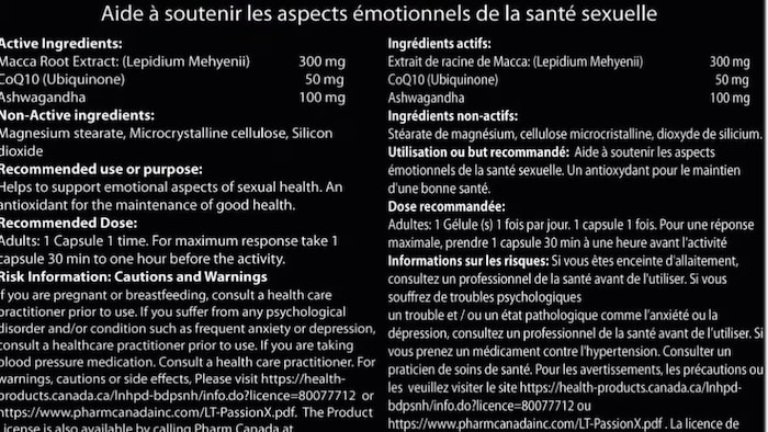 La liste des ingrédients actifs, des ingrédients non actifs, ainsi que le mode d'utilisation, la dose recommandée et l'information sur les risques sont inscrits sur la boîte. 