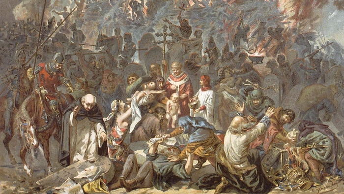 Tableau illustrant un massacre de juifs dans la France de 1348.