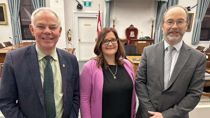 De gauche à droite : Peter Bevan-Baker est le chef historique du Parti vert. Karla Bernard est la cheffe par intérim. Matt MacFarlane souhaite devenir le prochain chef de la troisième formation politique de l'Île-du-Prince-Édouard.