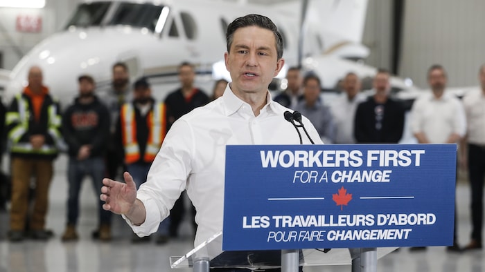 Pierre Poilievre conservative heads Media deals at Winnipeg's press conference on Saturday, March 29, 2025.