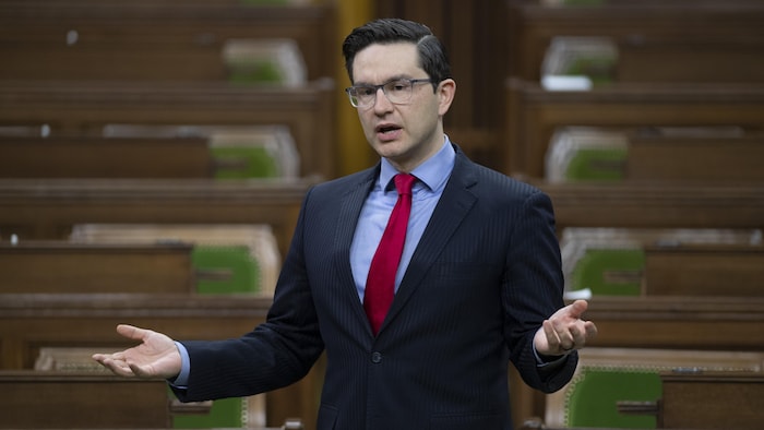 Conservative MP Pierre Poilievre rises during question period on November 29, 2021 in Ottawa.