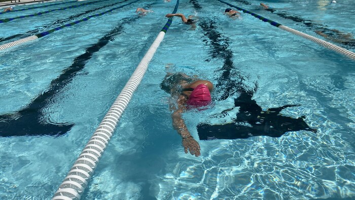 Une nageuse dans la piscine À-la-Claire-Fontaine de Sherbrooke.