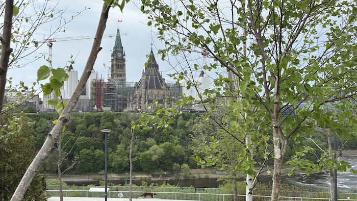 Le parlement depuis la pointe Kìwekì à Ottawa.