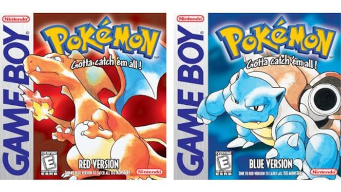 Pochettes des jeux Pokémon Red et Pokémon Blue.