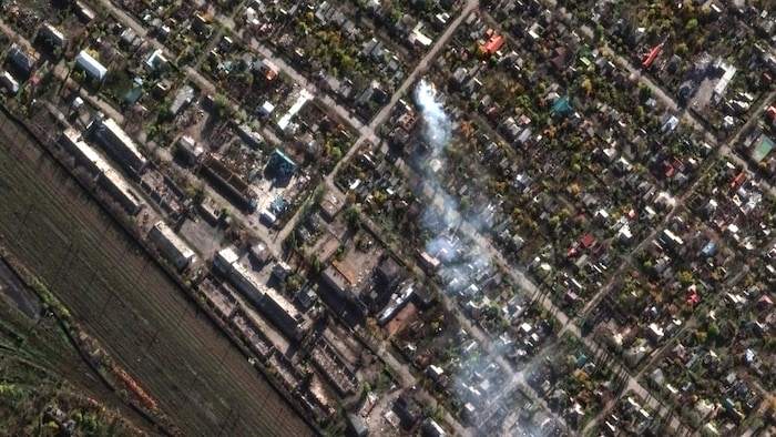 Une image satellite lors d'une attaque russe contre la ville de Pokrovsk en Ukraine.